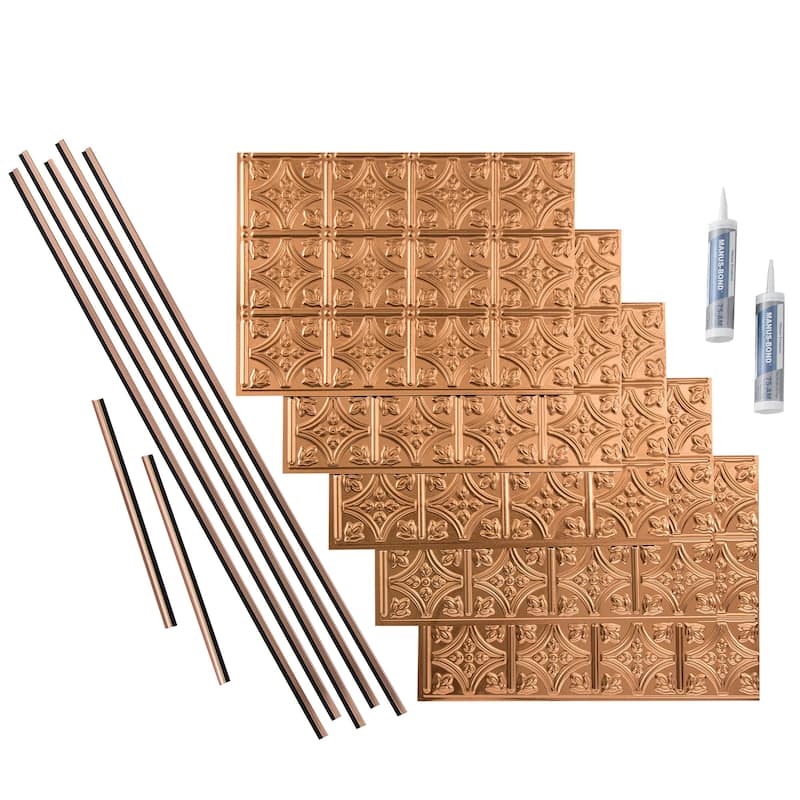 FASÄDE Traditional Style 1 Decorative Vinyl Backsplash Panel - 15 Sq Ft Kit - Polished Copper