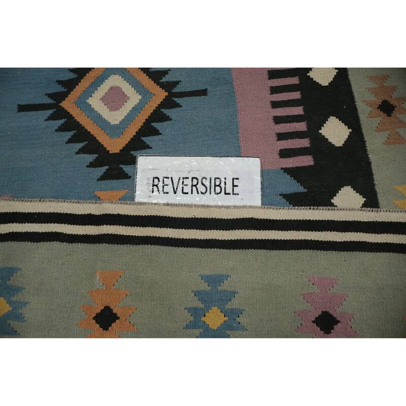 Hand Woven Oriental 100% Wool Carpet Southwestern Tribal Multi-Colored Kilim Area Rug - 11' 5'' X 5' 3''