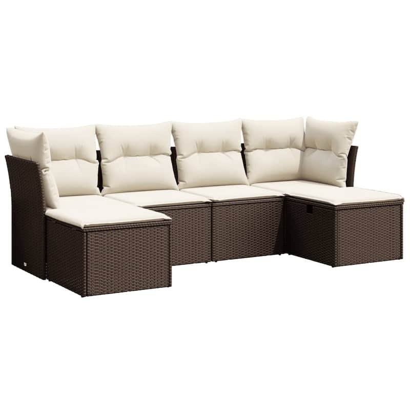 vidaXL Patio Sofa Set with Cushions Outdoor Furniture 6 Piece Poly Rattan