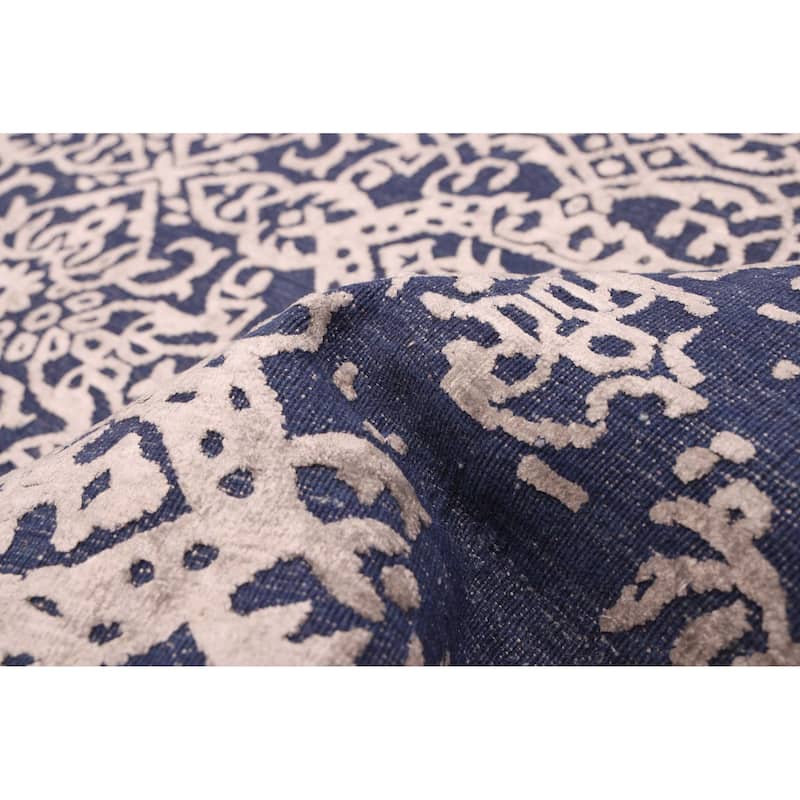 ECARPETGALLERY Hand Loomed Elysian Navy Viscose, Wool Rug - 5'0 x 8'0