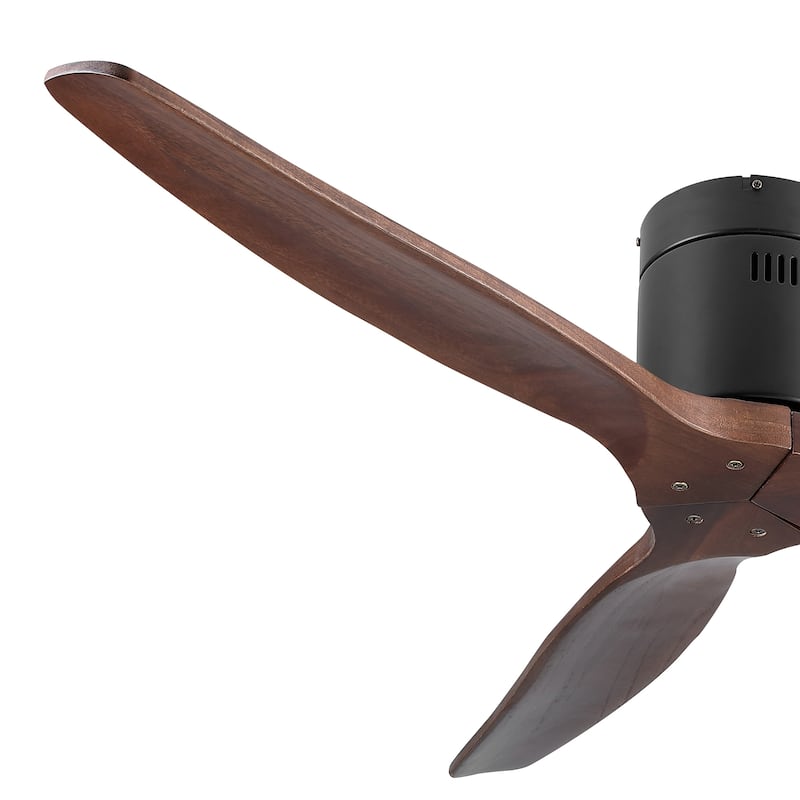 52In. Farmhouse Indoor Flush Mount Low Profile Ceiling Fan with Solid Wood Blades and Remote Control