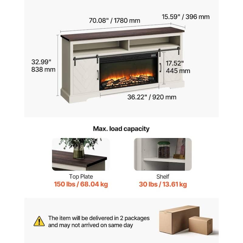 80" TV Console with Built-in Electric Fireplace and Remote Control LED Ambiance Storage Cabinets - 36.22” x 5.12” x 17.52”