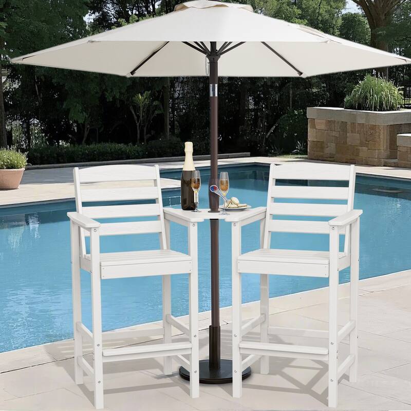 HDPE 2-Piece High Bar Stool Set with Umbrella-Compatible Connecting Panel