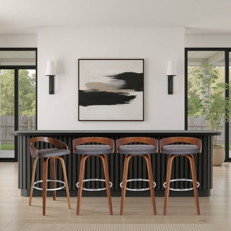 Carson Carrington Solavagen Mid-Century Modern Swivel Counter or Bar Stool - Grey & Walnut - Bar Height - Set of 4