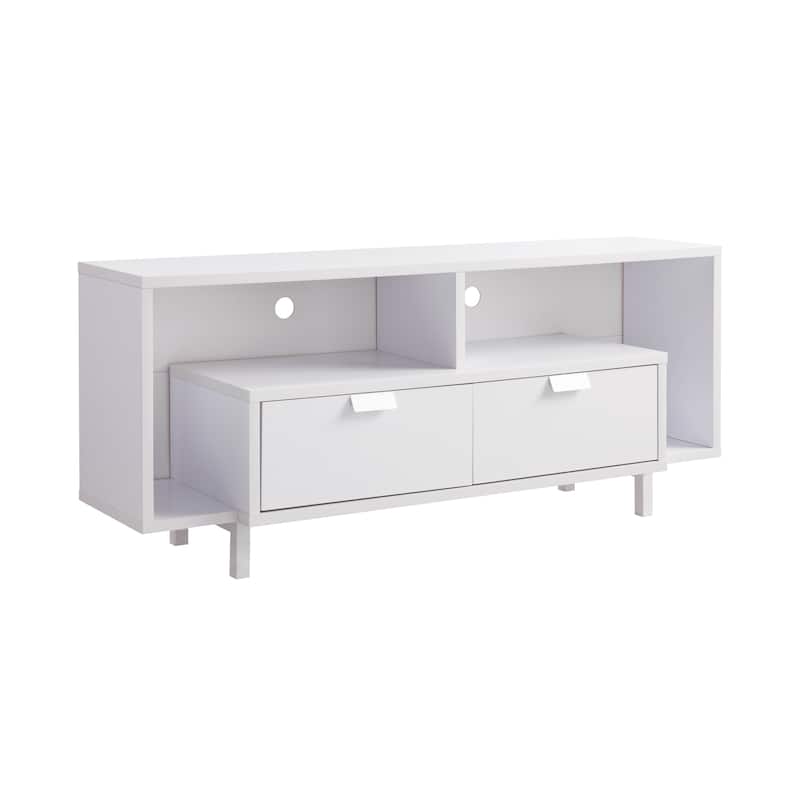 60" TV Stand with Two Shelves and Two Drawers in White - 25.25"H x 60"W x 13.5"D