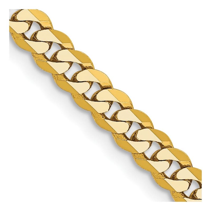 Curata 14k Yellow Gold 9" 2.9mm Beveled Curb Chain Ankle Bracelet (Lobster-claw)