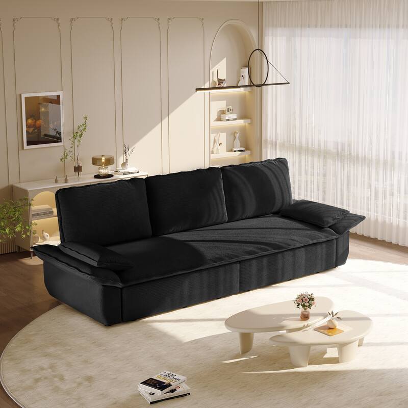 94.5" Corduroy Sofa Bed, 3-in-1 Convertible Sleeper Sofa Couch, Pull Out Sofa Bed, Space-Saving Upholstered Sofa