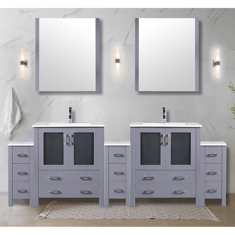Volez Bath Vanity with Side Cabinets, Ceramic Top & Sink