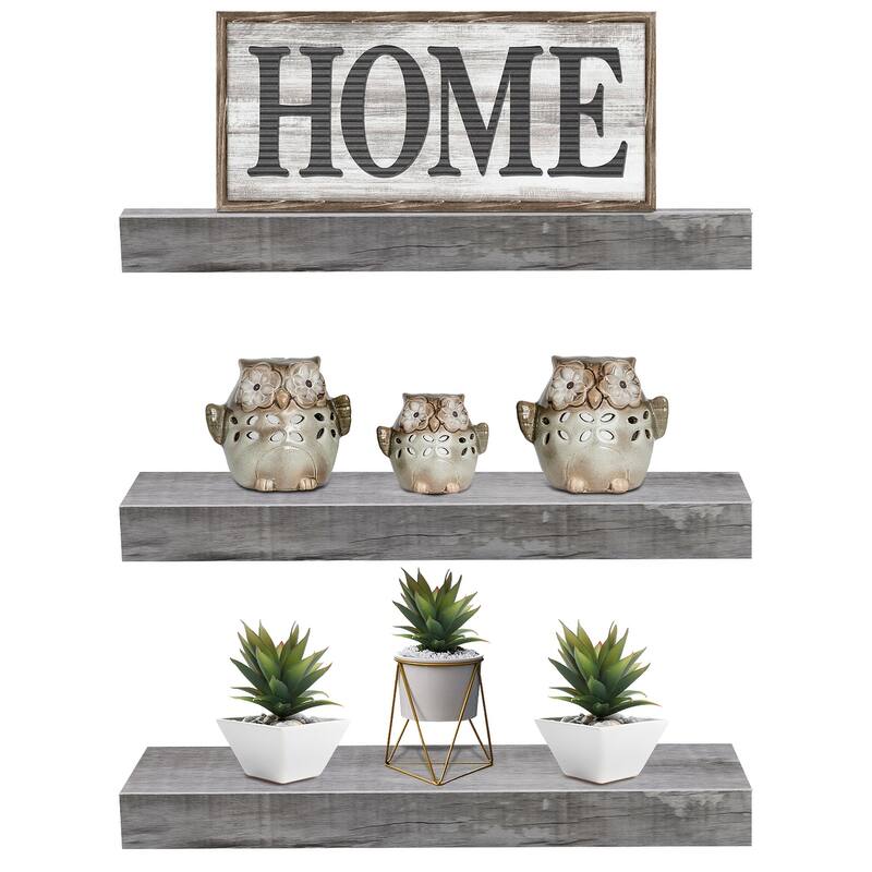 Floating Shelf Set, Rustic Wood Beach Style Hanging Wall Shelves - 16.25" L x 5.50" W X 1.5" H