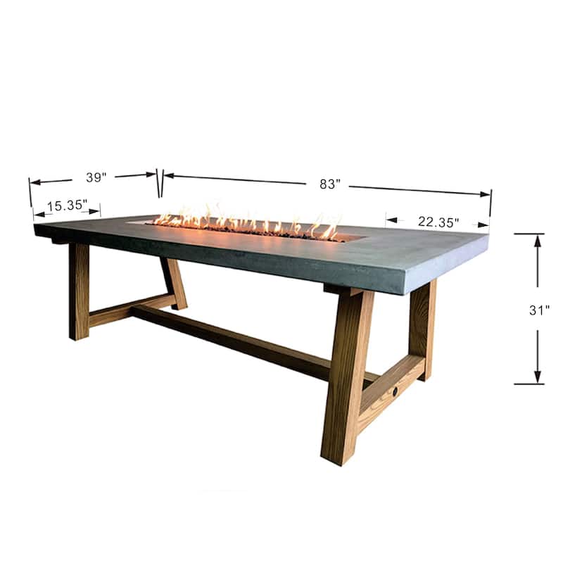 Elementi Sonoma 45,000 BTU Concrete Propane Fire Dining Table with Natural Ashwood Base