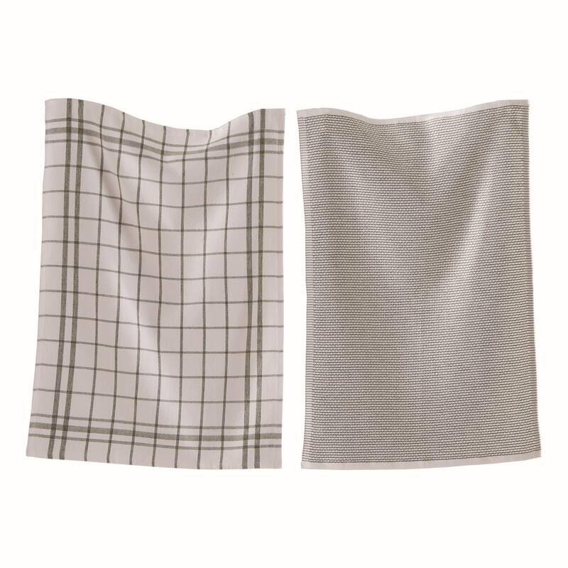 26L"x18W" Classic Black Cotton Set of 2 Checked and Solid Terry Cloth Dishtowel Kitchen Towel Grey Machine Washasble