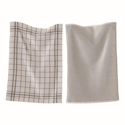 26L"x18W" Classic Black Cotton Set of 2 Checked and Solid Terry Cloth Dishtowel Kitchen Towel Grey Machine Washasble