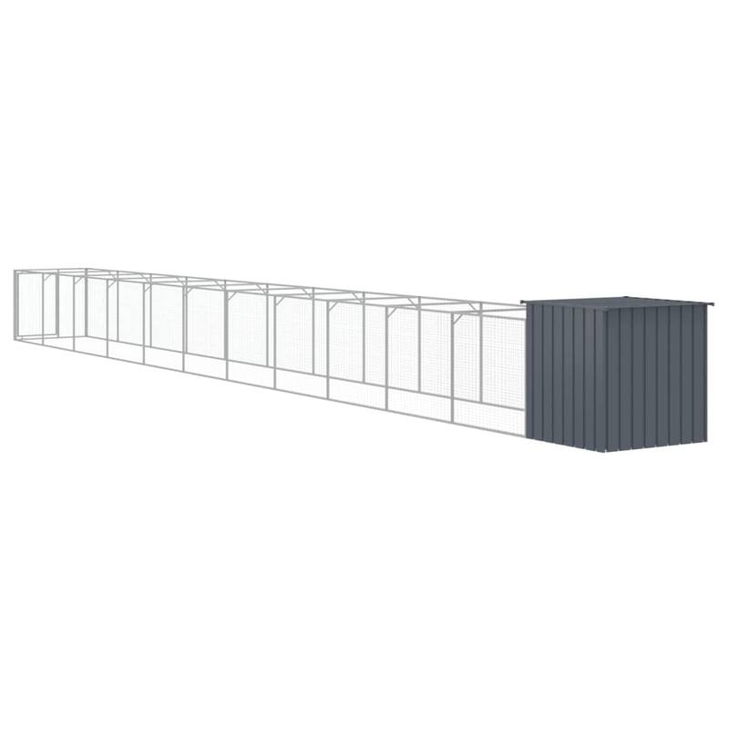 vidaXL Dog House with Run Anthracite/Light Gray multisize Galvanized Steel