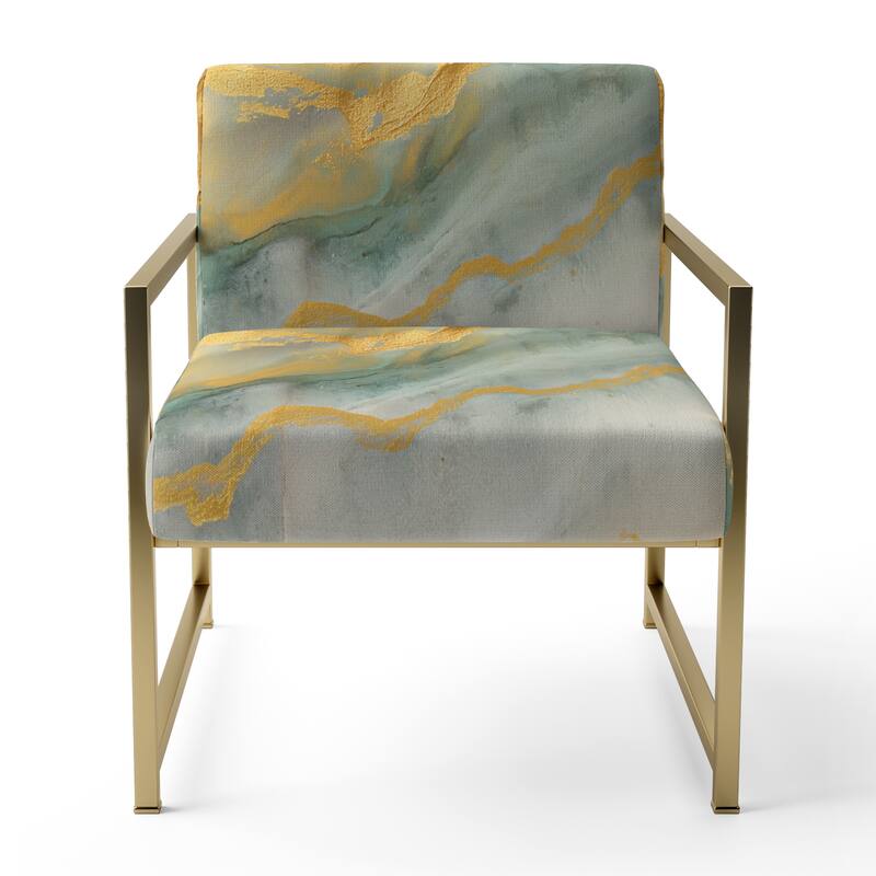 Designart "Coast Blue Sea Waves Watercolour" Upholstered Abstract Accent Chair - Modern Arm Chair For Bedroom