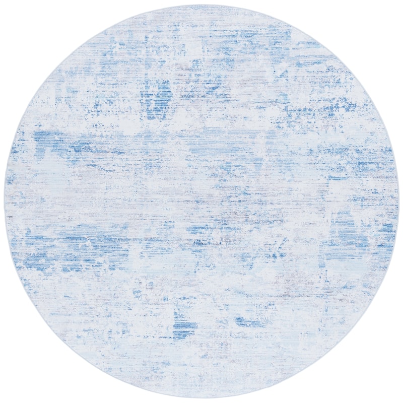 SAFAVIEH Tacoma Machine Washable Slip Resistant Aristeia Modern Abstract - 6' Round - Grey/Light Blue - Round