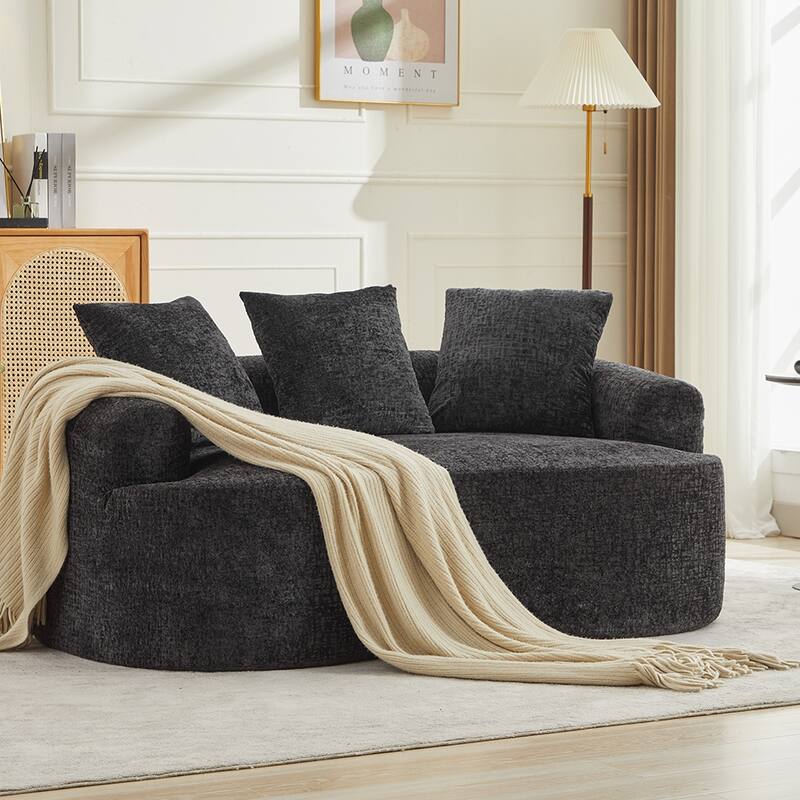 Minimalist Curved Loveseat with 3 Throw Pillows, Black Sofa Couch Sleeper Sofa Couch for Living Room