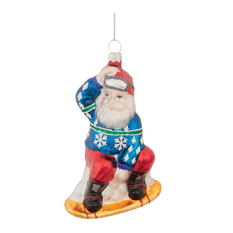 Glass Snowboarding Santa Ornament (Set of 6) - N/A