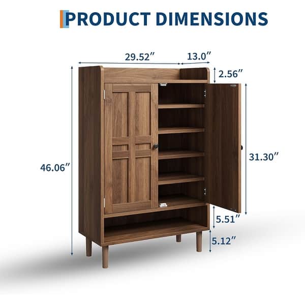 dimension image slide 3 of 4, Garvee Farmhouse Shoe Cabinet,Large Shoe Cabinet with 2 Doors & Adjustable Shelves, Anti-tip Design, 6-Tier Shoe Storage