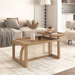 2 Piece Nesting Rattan Wood Coffee Table Set - Bed Bath & Beyond - 41275274