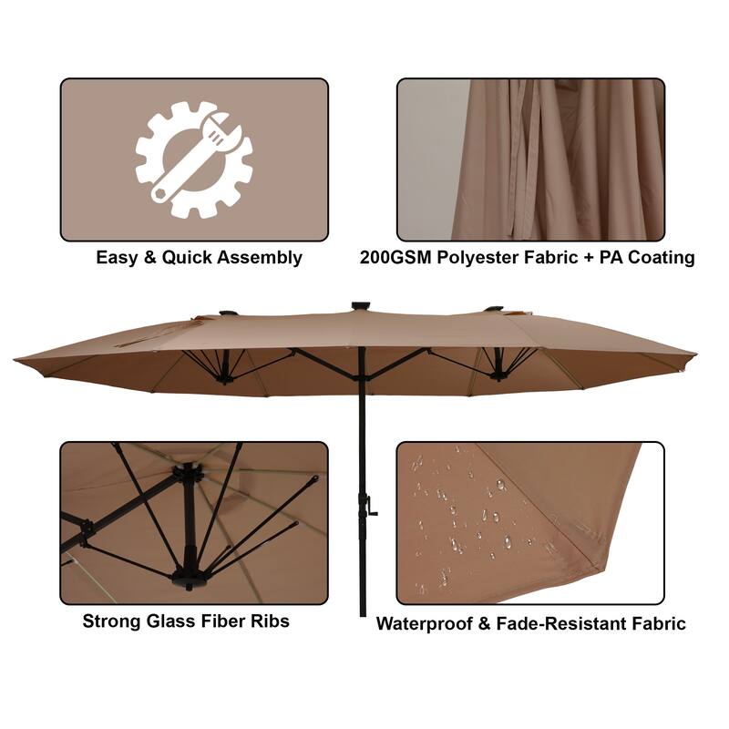 180'' x 108'' Rectangular Fiberglass Lighted Market Umbrella with Base