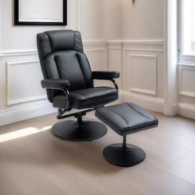 Manual PU Leather Recliner with Swivel Base and Ottoman, Adjustable Backrest & Padded Comfort for Home or Office