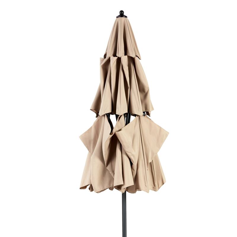 9.64 ft. Steel Market Outdoor Patio Umbrella with 8 Ribs, 3 Tier Auto-tilt Umbrella, (Base Not Included) - Khaki