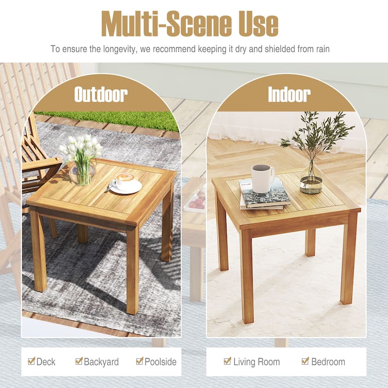 Gymax 2PCS Outdoor Square Teak Wood End Table Coffee Table for Porch