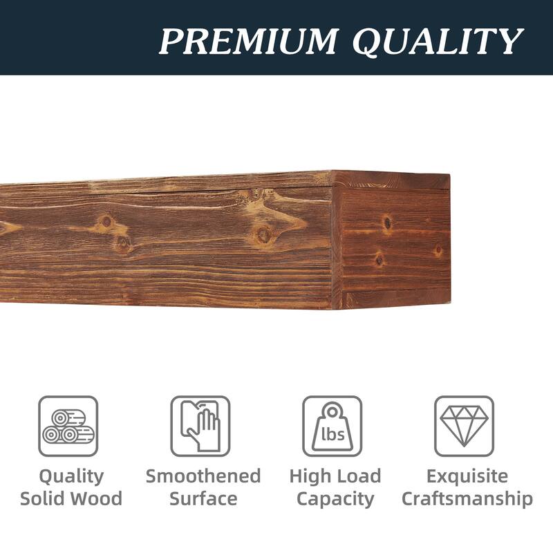 60" Rustic Wood Fireplace Mantel,Wall-Mounted & Floating Shelf for Home Decor