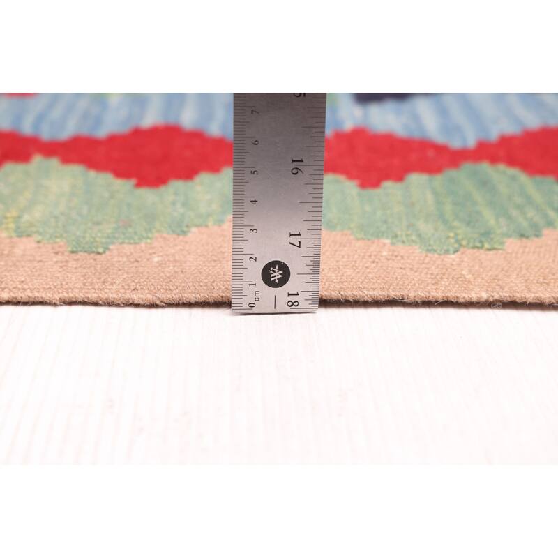 ECARPETGALLERY Flat-Weave Bold and Colorful Sky Blue Wool Kilim - 3'9 x 5'8