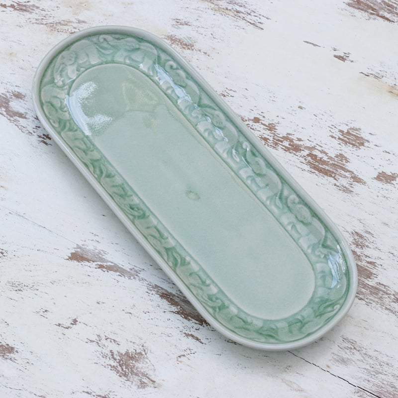 Novica Handmade Divine Parade Celadon Ceramic Tray
