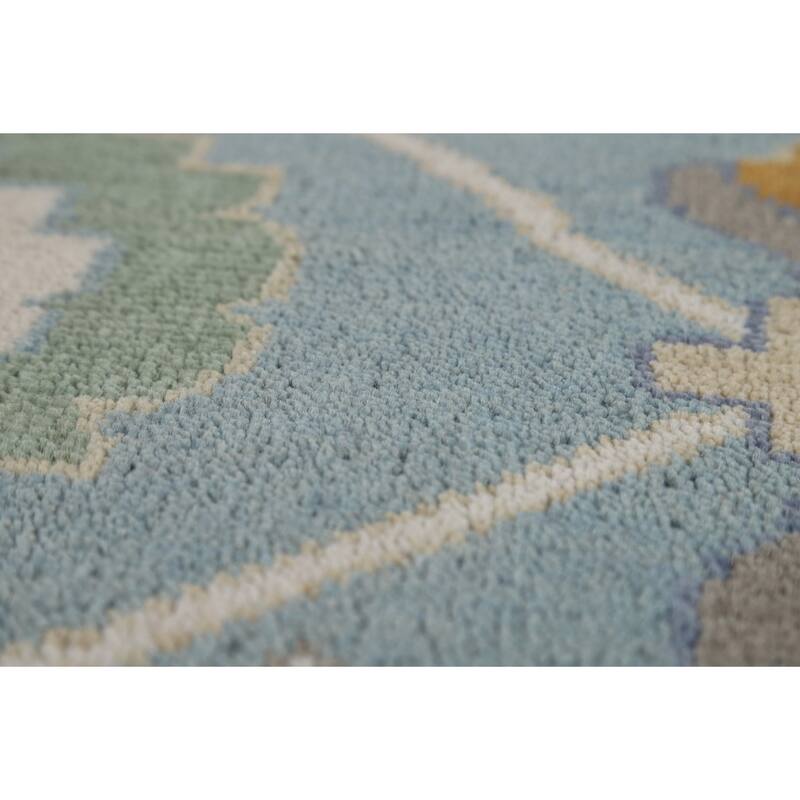 All-Over Blue Oushak Oriental Area Rug Hand-Knotted Wool Carpet - 9'2"x 11'11"