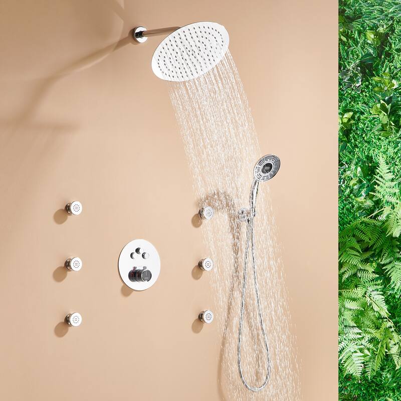 CASAINC Thermostatic Shower Faucet Shower System with 6 Body Jet