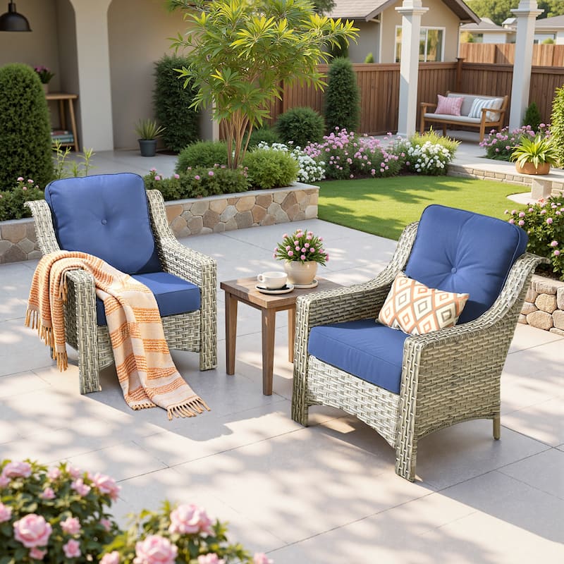 XIZZI 2-Piece Outdoor Furniture Patio Wicker Chairs Set - Navy Blue