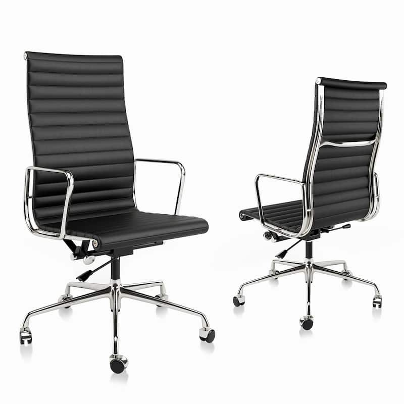 High Back Ergonomic Genuine Leather Ribbed Office Computer Chair
