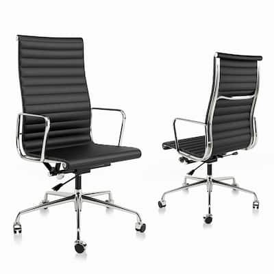 High Back Ergonomic Genuine Leather Ribbed Office Computer Chair