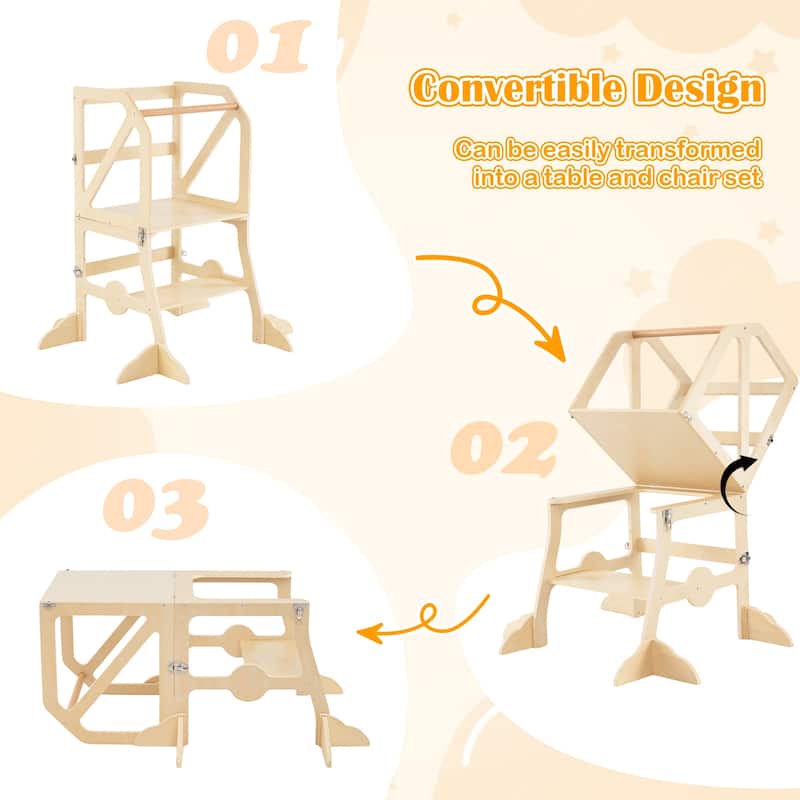 Gymax 2 in 1 Toddler Tower w/Removable Safety Bar for Children 3+