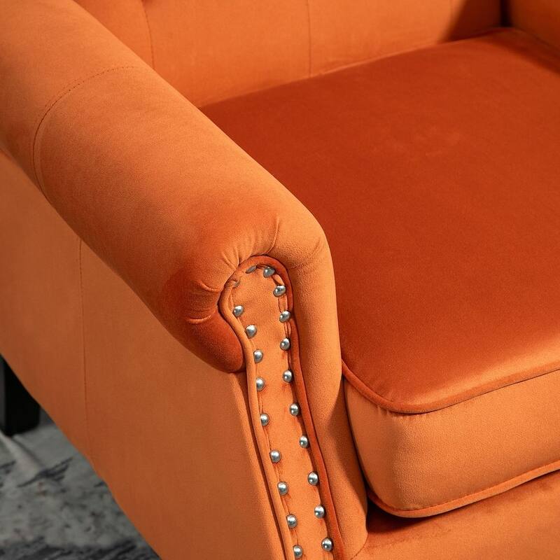 Transitional Wingback Accent Chair Armchair with Sturdy Wood Legs