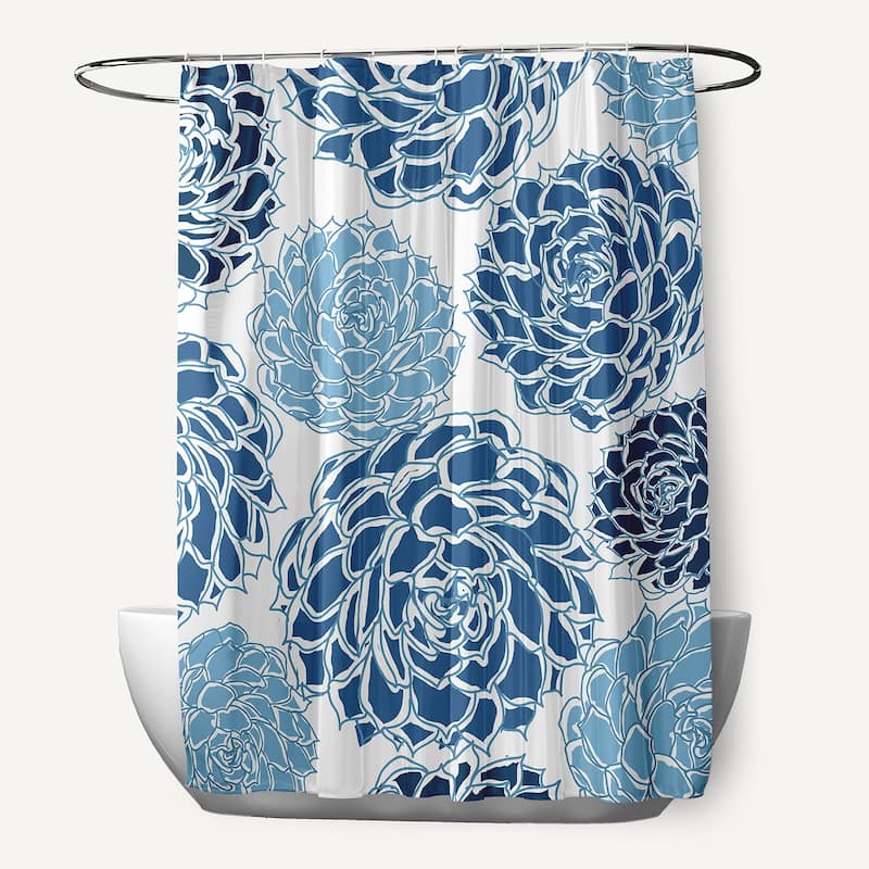 Olivia Floral Print Shower Curtain - Blue