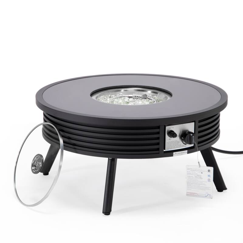 Walbrooke Modern Round Aluminum Frame Fire Pit Table with Powder-Coated Finish, CSA-Certified, and Tempered Glass - 29