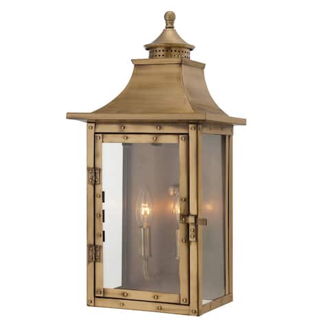St. Charles 2-light Aged Brass Outdoor Wall Mount Wall Lantern Sconce