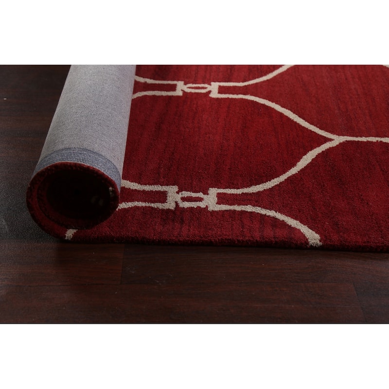 Red Trellis Oriental Contemporary Area Rug Hand-tufted Wool Carpet - 9'0" x 12'0"