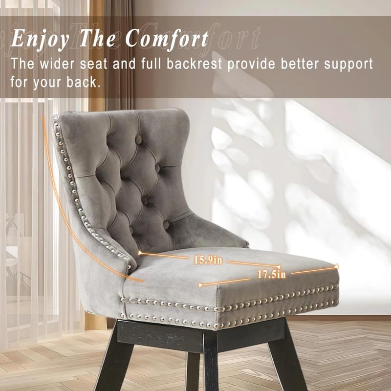 Velvet Wing-Back Tufted Nailhead Upholstered Bar Stools (Set of 4)
