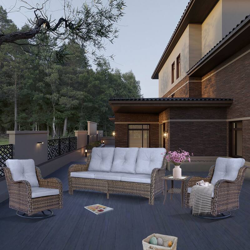 4 Piece Patio Furniture Seating Sofa Set with Swivel Chair and Cushion