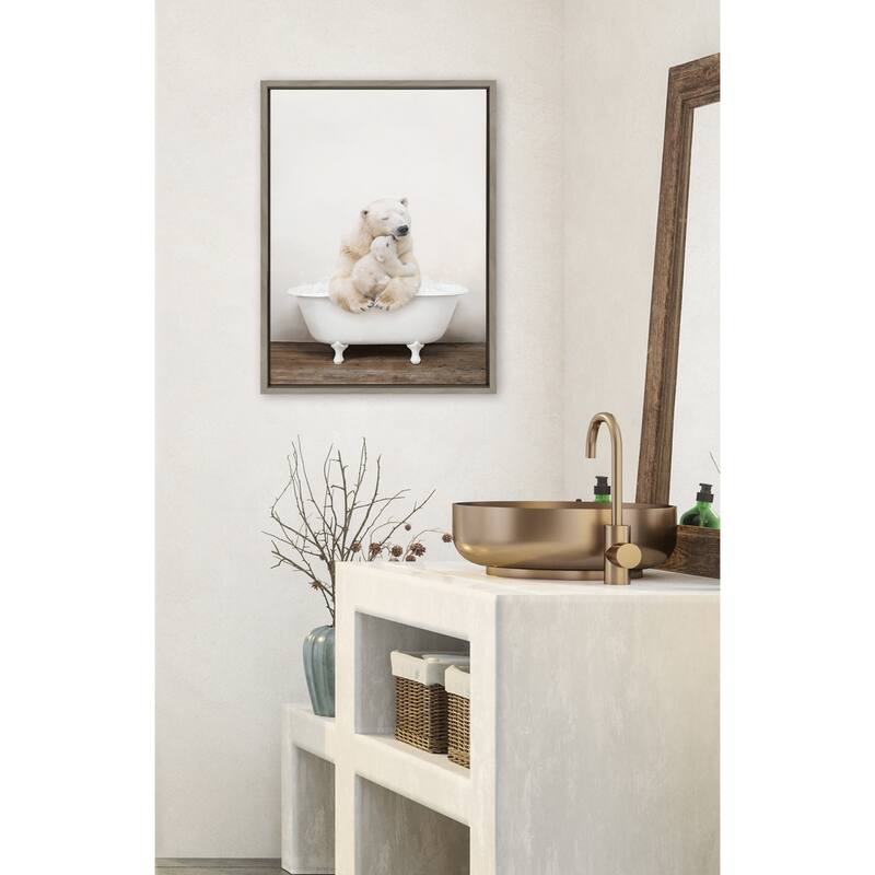 Kate and Laurel Mother Baby Polar Bath Framed Canvas by Amy Peterson