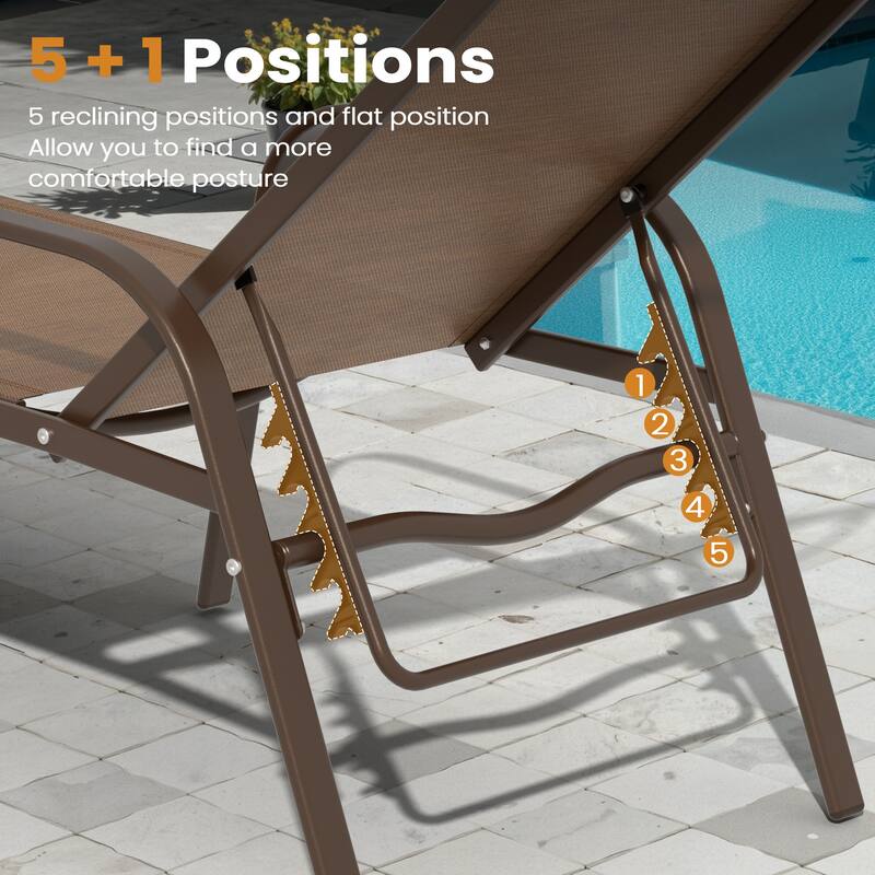 Outdoor Patio Adjustable Back Chaise Lounges Chairs with Arms(Set of 2 )