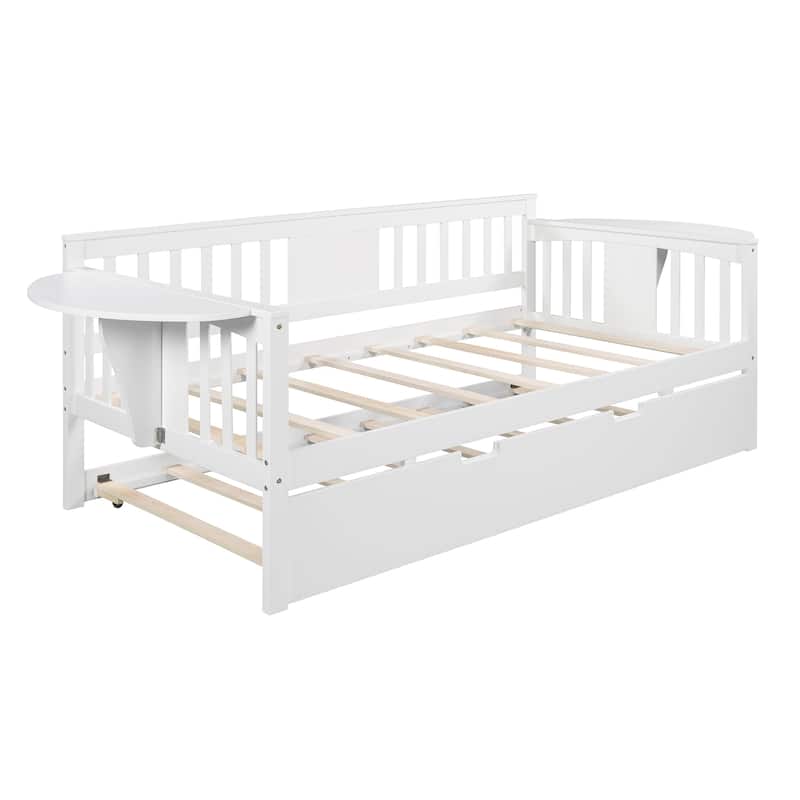 Twin Wooden Daybed with Trundle Bed , Sofa Bed for Bedroom Living Room, Espresso