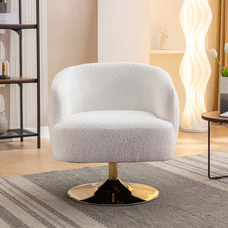 Modern Chenille Fabric Accent Swivel Chair with Gold Metal Round Base