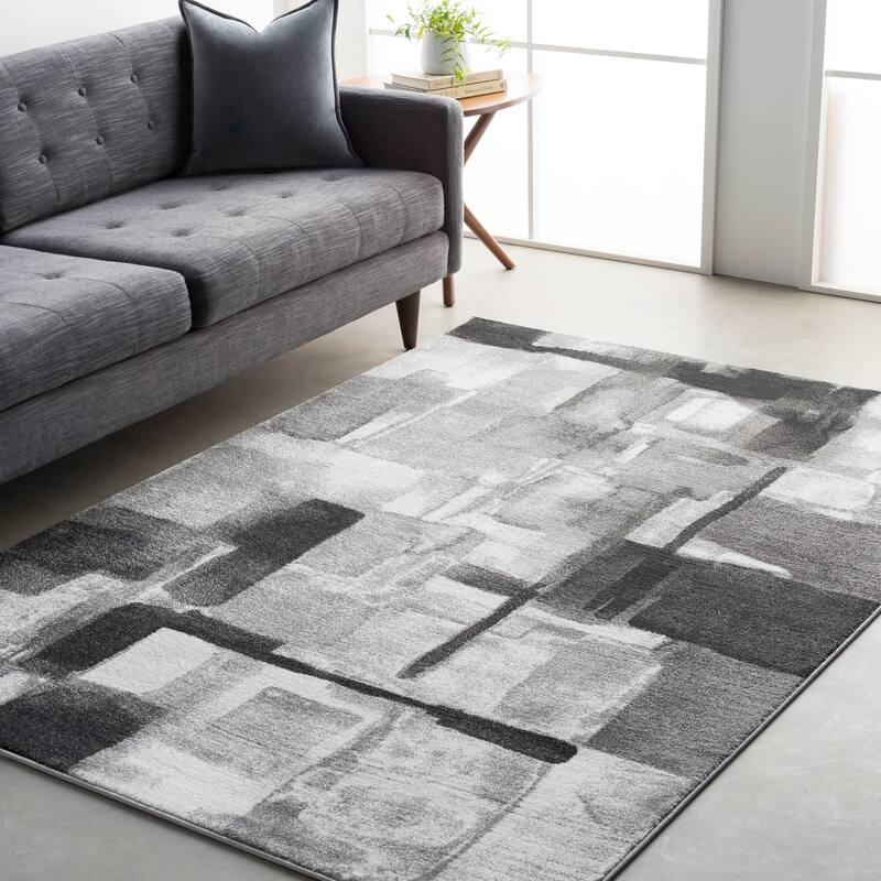 Ryan Modern Squares Abstract Area Rug - 7'11" x 10' - Black/Grey