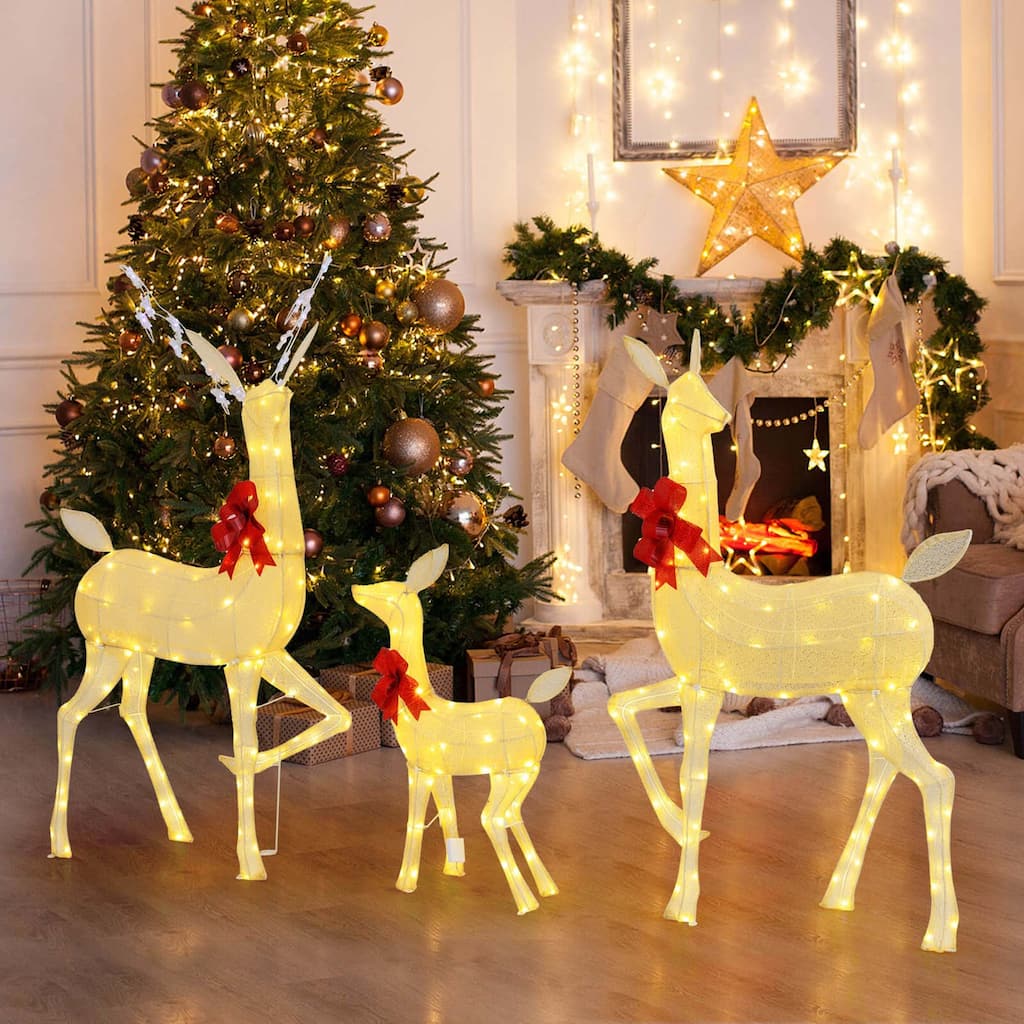 3 PCS Christmas Lighted Reindeer Family Set Light up Christmas Décor - Multi
