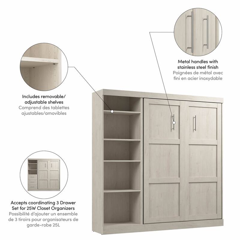 Pur Full Murphy Bed with Shelving Unit (84W) by Bestar